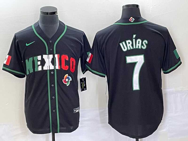 Men%27s Mexico Baseball #7 Julio Urias 2023 Black White World Classic Stitched Jersey 1->los angeles dodgers->MLB Jersey